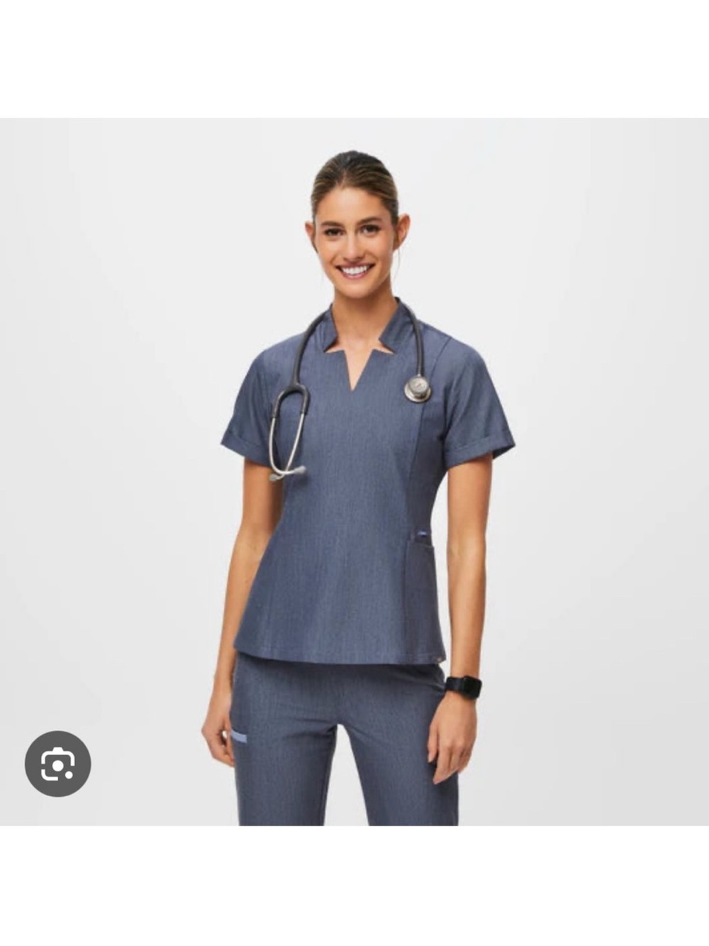 Figs Women's Inala Scrub Top Heather Denim XS